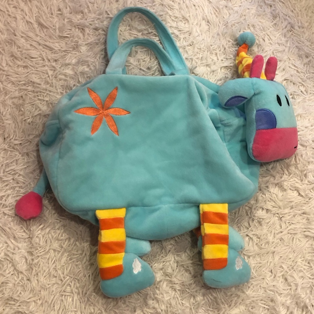 Sassafras Cow Blue Plush Kids Overnight Tote Travel Bag
